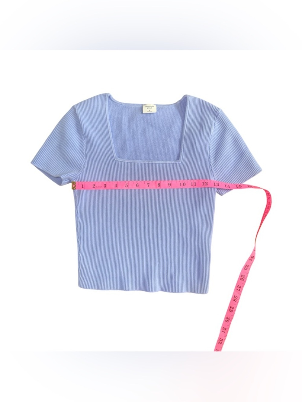 Abercrombie & Fitch Ribbed Square Neck Short Sleeve Top - Light Periwinkle - Picture 3 of 4